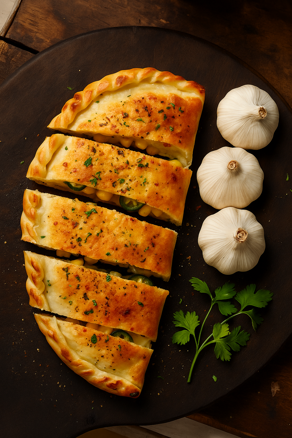 Hot stuffed garlic bread at Sri Sri Cafe